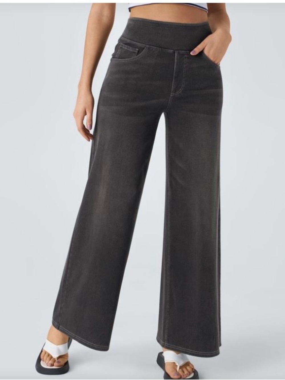 Halara Flex™ High Waisted Pockets Baggy Wide Leg Washed Casual